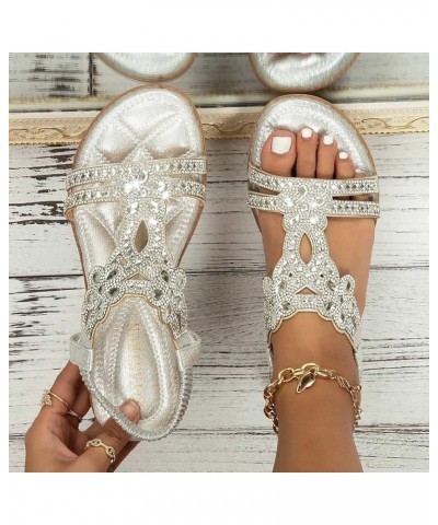 Sandals with Wedge for Women Rhinestone Low Women's Heel Casual Toe Open Fashion Crystal Slide Sandals for Silver 1 $16.08 Sa...