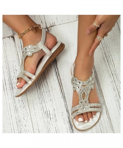 Sandals with Wedge for Women Rhinestone Low Women's Heel Casual Toe Open Fashion Crystal Slide Sandals for Silver 1 $16.08 Sa...