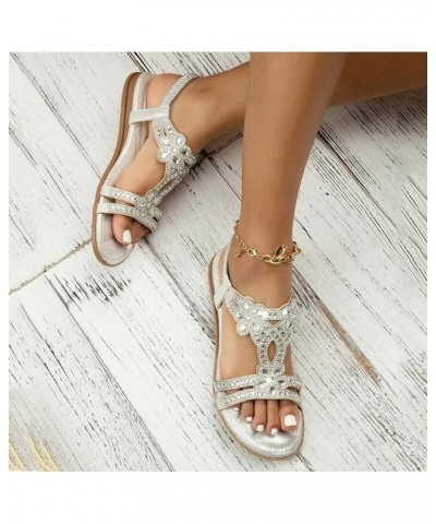 Sandals with Wedge for Women Rhinestone Low Women's Heel Casual Toe Open Fashion Crystal Slide Sandals for Silver 1 $16.08 Sa...