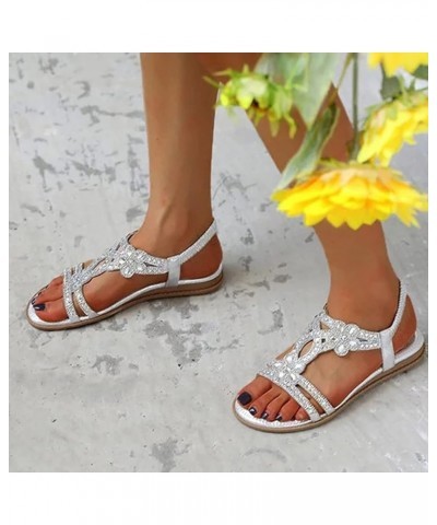 Sandals with Wedge for Women Rhinestone Low Women's Heel Casual Toe Open Fashion Crystal Slide Sandals for Silver 1 $16.08 Sa...