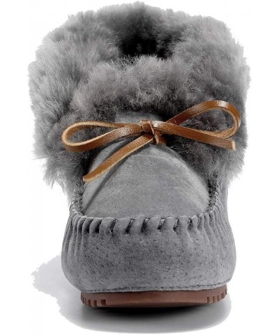 Women's Moccasin Slippers with Warm Wool Lining, Pigskin Leather Non-Slip Rubber Sole for Indoor and Outdoor Casual Winter Fl...