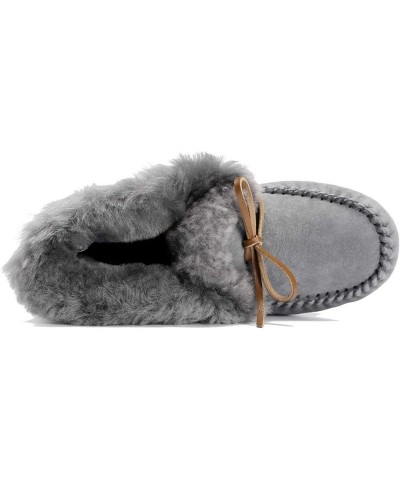 Women's Moccasin Slippers with Warm Wool Lining, Pigskin Leather Non-Slip Rubber Sole for Indoor and Outdoor Casual Winter Fl...