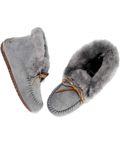 Women's Moccasin Slippers with Warm Wool Lining, Pigskin Leather Non-Slip Rubber Sole for Indoor and Outdoor Casual Winter Fl...