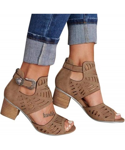 Fish Sandals Buckle Open Sandals Mouth Chunky Fashion Women Shoes Heels Toe Casual Solid Bow Sandals for Women Size 6 L01-bro...