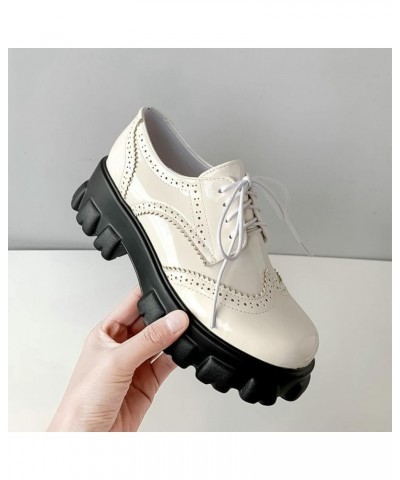 Women Lace Up Shoes Retro Brogue Oxford Platform Shoes Waterproof High Heel Outdoor Round Toe Chunky Heels Oxfords White $26....