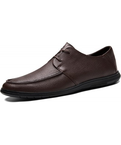 Oxford Dress Shoes for Men Lace Up Apron Round Toe Leather Low Top Resistant Non Slip Block Heel Business Brown $36.22 Oxfords