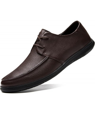 Oxford Dress Shoes for Men Lace Up Apron Round Toe Leather Low Top Resistant Non Slip Block Heel Business Brown $36.22 Oxfords