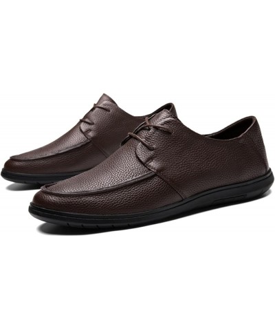 Oxford Dress Shoes for Men Lace Up Apron Round Toe Leather Low Top Resistant Non Slip Block Heel Business Brown $36.22 Oxfords