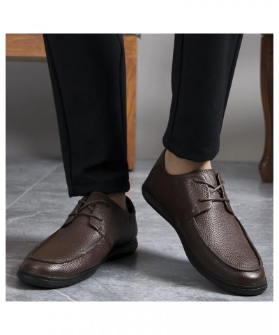 Oxford Dress Shoes for Men Lace Up Apron Round Toe Leather Low Top Resistant Non Slip Block Heel Business Brown $36.22 Oxfords