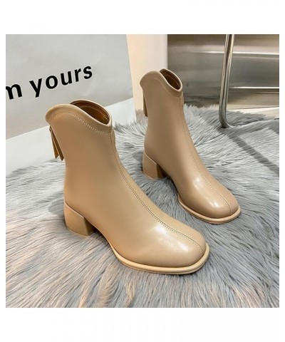 Boots for Women Winter Boots Fashion Women Artificial Leather Solid Color Autumn Thick Sole Square Heels Zipper Short Tg1-kha...