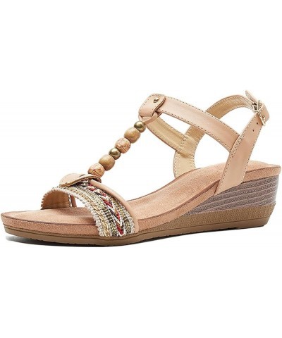 Women Dressy Flat Bohemian Summer Shoes Comfortable Gladiator Casual Walking Beach Sandals Beige $21.45 Athletic Shoes