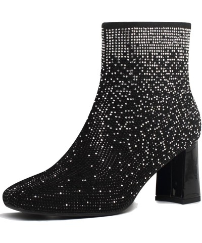 Womens GOGO Zipper Ankle Boots Round Toe Low Mid Block Heel Booties Rhinestone-black $36.39 Boots