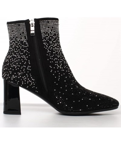 Womens GOGO Zipper Ankle Boots Round Toe Low Mid Block Heel Booties Rhinestone-black $36.39 Boots