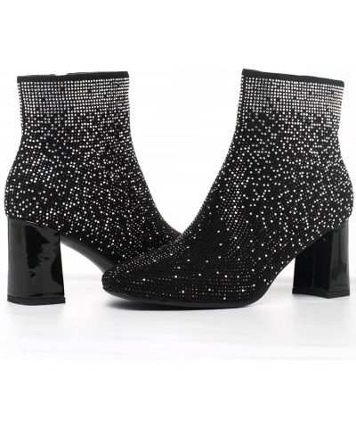 Womens GOGO Zipper Ankle Boots Round Toe Low Mid Block Heel Booties Rhinestone-black $36.39 Boots