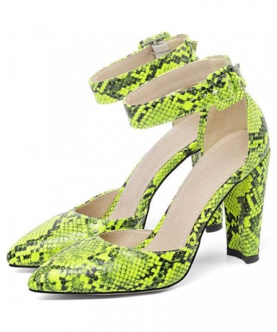 Women's Sexy Pointed Toe Snake Printed Pointed Toe High Chunky Heels Pumps Ladies Fashion Summer Sandals Yellow $31.85 Sandals