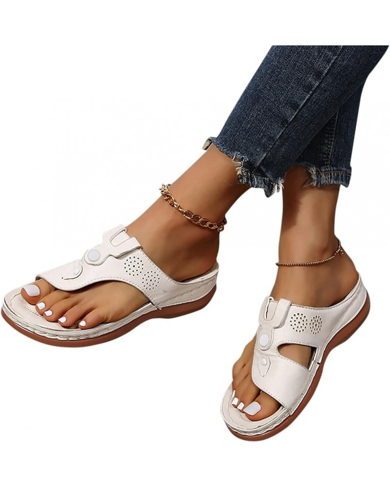 Women Summer Roman Comfy Sandals Flat Bottomed Slip On Clip Toe Flip Flops Sandals Strap Sandals for Women (White, 7.5) White...