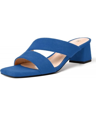 Womens Open Toe Slip On Dating Fashion Suede Stylish Chunky Low Heel Heeled Sandals 2 Inch Royal Blue $40.93 Sandals