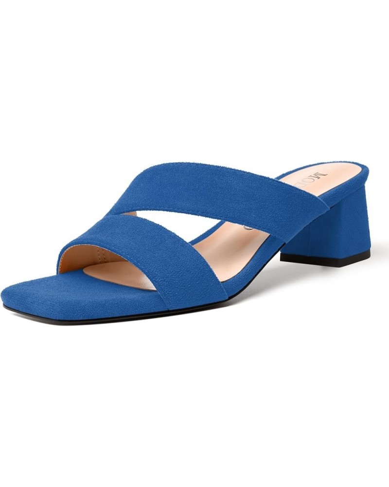 Womens Open Toe Slip On Dating Fashion Suede Stylish Chunky Low Heel Heeled Sandals 2 Inch Royal Blue $40.93 Sandals