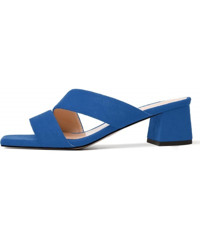 Womens Open Toe Slip On Dating Fashion Suede Stylish Chunky Low Heel Heeled Sandals 2 Inch Royal Blue $40.93 Sandals