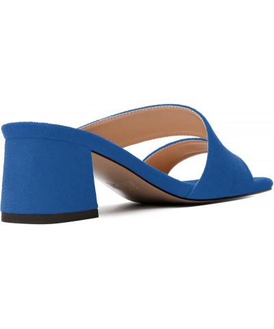 Womens Open Toe Slip On Dating Fashion Suede Stylish Chunky Low Heel Heeled Sandals 2 Inch Royal Blue $40.93 Sandals