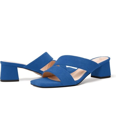 Womens Open Toe Slip On Dating Fashion Suede Stylish Chunky Low Heel Heeled Sandals 2 Inch Royal Blue $40.93 Sandals