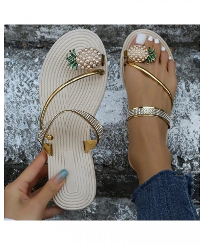 Women's Non Slip Slippers Women' Slippers Pineapple Clip Toe Slippers Flat Toe Loop Pearl Elastic Strap Slippers Sandals (Yel...