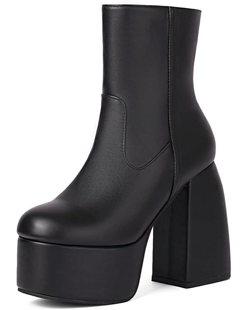 Women Platform Heel Boots Chunky High Heel Stretch Soft Mid Calf Boots EU35-48 480 Black $25.41 Boots