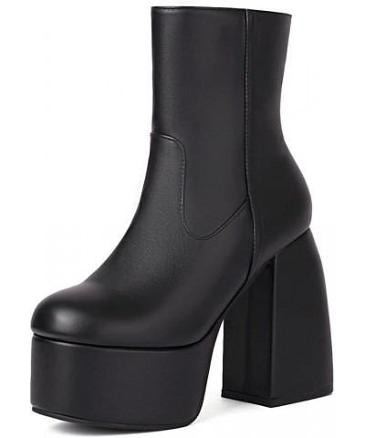 Women Platform Heel Boots Chunky High Heel Stretch Soft Mid Calf Boots EU35-48 480 Black $25.41 Boots