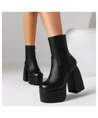 Women Platform Heel Boots Chunky High Heel Stretch Soft Mid Calf Boots EU35-48 480 Black $25.41 Boots