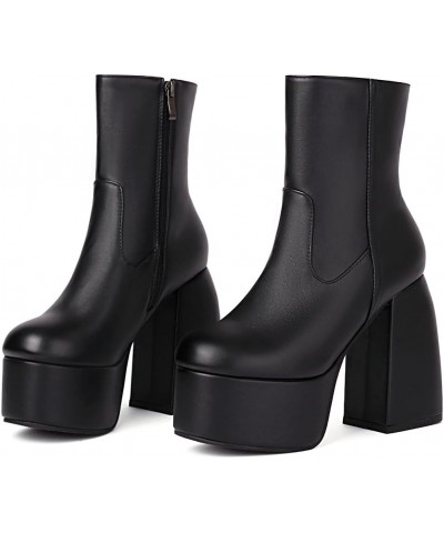 Women Platform Heel Boots Chunky High Heel Stretch Soft Mid Calf Boots EU35-48 480 Black $25.41 Boots