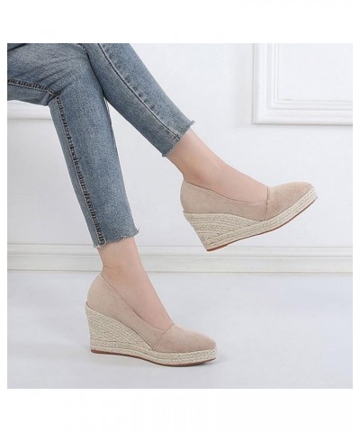 Women Slip Sandals Casual Shoes Woman Canvas Trendy Shoes High Heels Shoes for Womens Hiking Sandals with Arch Support Beige➤...