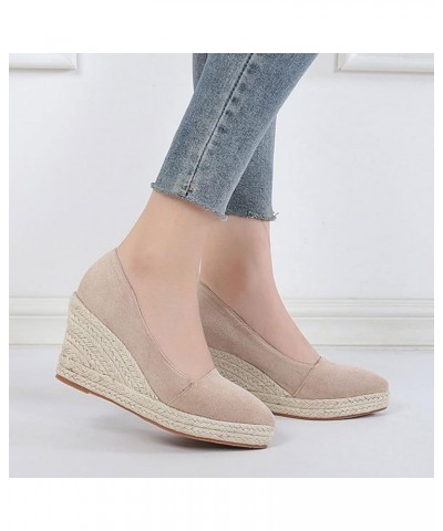 Women Slip Sandals Casual Shoes Woman Canvas Trendy Shoes High Heels Shoes for Womens Hiking Sandals with Arch Support Beige➤...