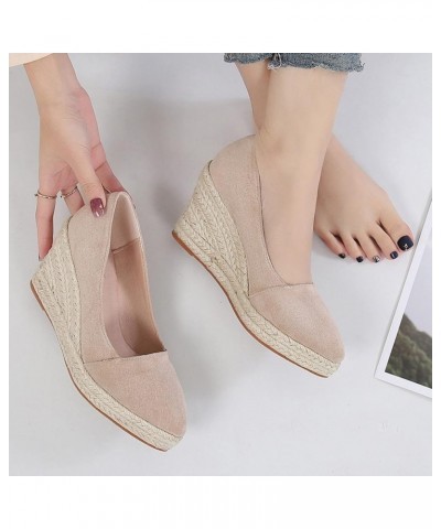 Women Slip Sandals Casual Shoes Woman Canvas Trendy Shoes High Heels Shoes for Womens Hiking Sandals with Arch Support Beige➤...