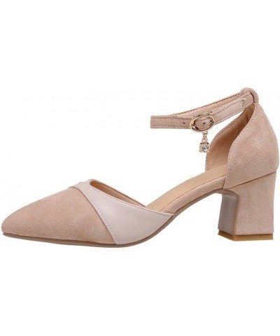 Womens Ankle Strap Dress Pump Heel Shoes Comfortable Pointed Toe Colorblock Block Heeled Sandals Beige $26.54 Pumps