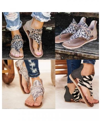 Sandals Summer New Europe and The United States Leopard Print Toe Flat Ladies Herringbone Sandals 36 Brown Leopard $22.08 San...