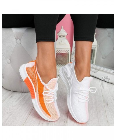 Walking Shoes for Women, Women's Fashion Mesh Wedge Sneakers Ladies Lace Up Casual Breathable Shoes Orange $20.72 Fashion Sne...