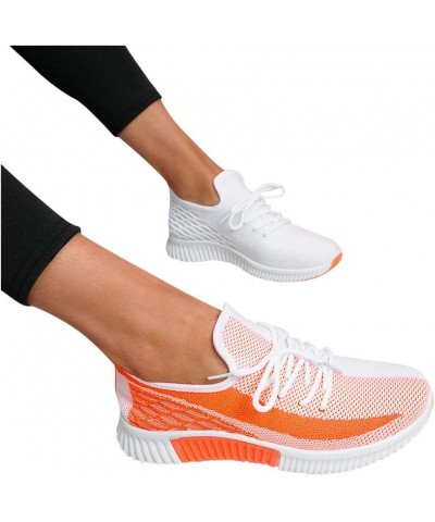 Walking Shoes for Women, Women's Fashion Mesh Wedge Sneakers Ladies Lace Up Casual Breathable Shoes Orange $20.72 Fashion Sne...