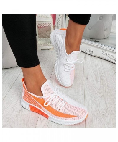 Walking Shoes for Women, Women's Fashion Mesh Wedge Sneakers Ladies Lace Up Casual Breathable Shoes Orange $20.72 Fashion Sne...