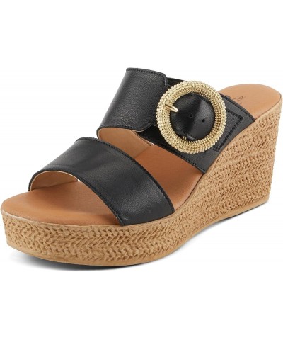 MARES Women's Wedge Slip-On Sandals - Chic Buckle Detail, Dual Leather Straps, Comfortable Footbed, Platform for Added Height...