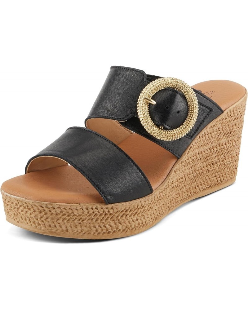 MARES Women's Wedge Slip-On Sandals - Chic Buckle Detail, Dual Leather Straps, Comfortable Footbed, Platform for Added Height...