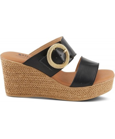 MARES Women's Wedge Slip-On Sandals - Chic Buckle Detail, Dual Leather Straps, Comfortable Footbed, Platform for Added Height...