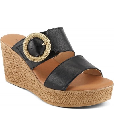 MARES Women's Wedge Slip-On Sandals - Chic Buckle Detail, Dual Leather Straps, Comfortable Footbed, Platform for Added Height...