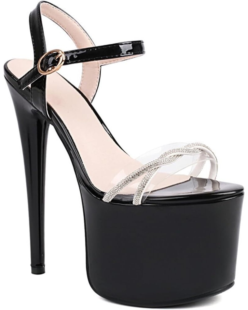 Women's 17CM/6.6IN See-Through Rhinestone Strap Sandals Slender Platform Buckle Open Toe High Heels Sexy Banquet Catwalk Shoe...