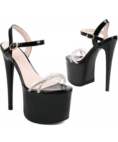 Women's 17CM/6.6IN See-Through Rhinestone Strap Sandals Slender Platform Buckle Open Toe High Heels Sexy Banquet Catwalk Shoe...