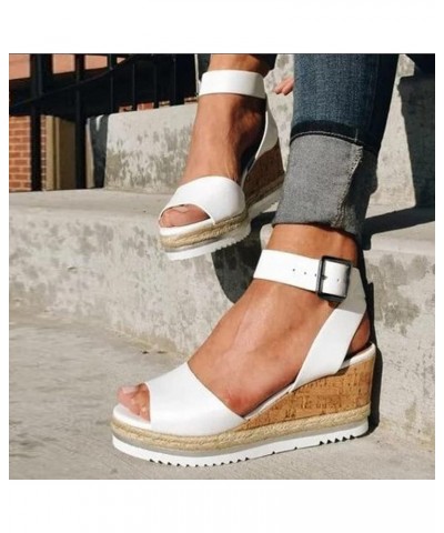 Platform Sandals Women Chunky Heel, Summer Sandals for Women Non-slip Open Toe Wedge Sandals Shoes with Buckle Strap White $1...