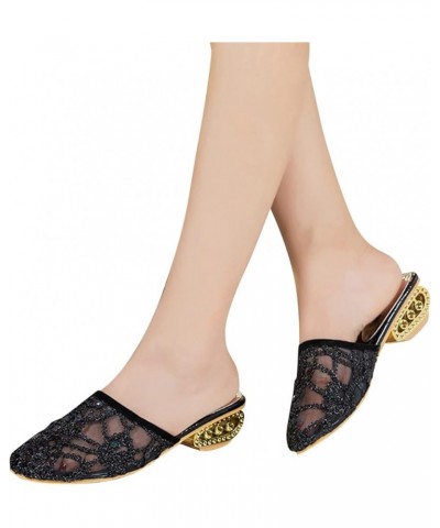 Women Sandals Solid Color Sequin Mesh Breathable Thick Heel Casual Style Black ➤➤ 2024 Sandal for Women $12.50 Boots