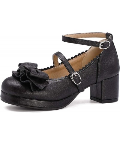 Women's Cute Lovely Bow-Knot Platform Ankle Strap Mary Jane Shoes Ladies Sweet Round Toe Chunky Heels Pumps Black $28.42 Pumps