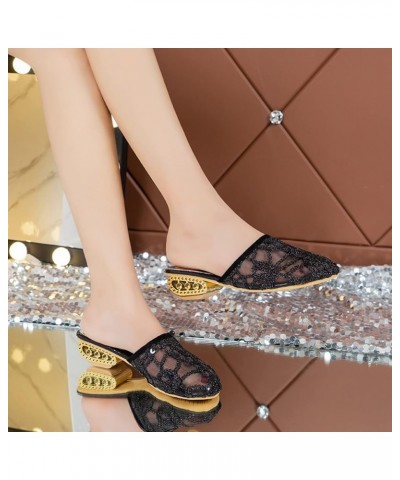 Women Sandals Solid Color Sequin Mesh Breathable Thick Heel Casual Style Black ➤➤ 2024 Sandal for Women $12.50 Boots