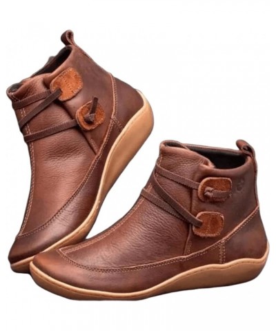 Boots For Women Cowboy Style Short Booties Western Ankle Boots Fashion Casual Dressy Comfortable Flat Booties Brown $13.47 Boots