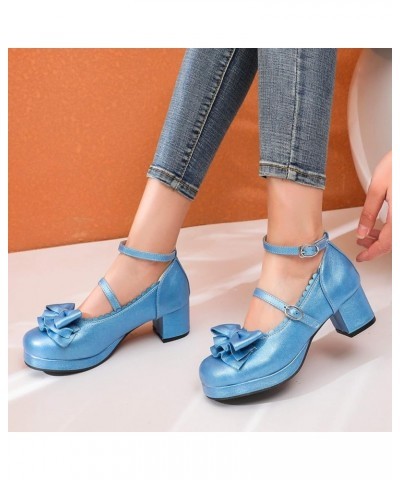 Women's Cute Lovely Bow-Knot Platform Ankle Strap Mary Jane Shoes Ladies Sweet Round Toe Chunky Heels Pumps Black $28.42 Pumps